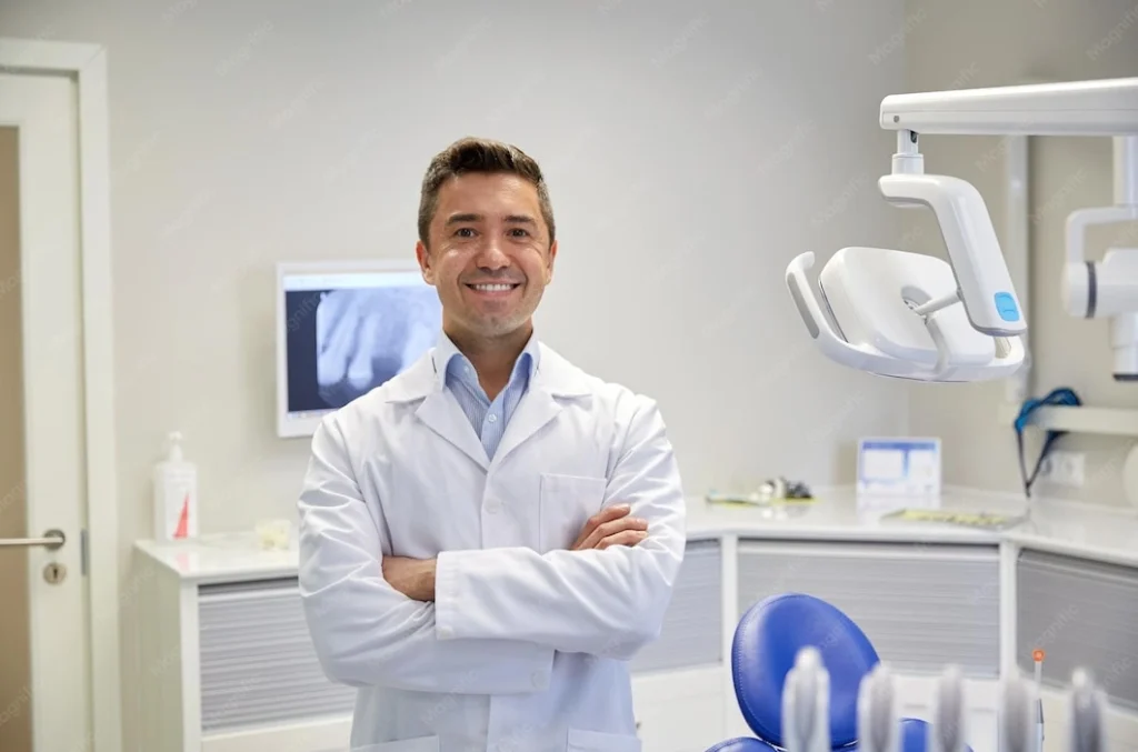 people medicine stomatology healthcare concept happy middle aged male dentist white coat dental clinic office 380164 113494